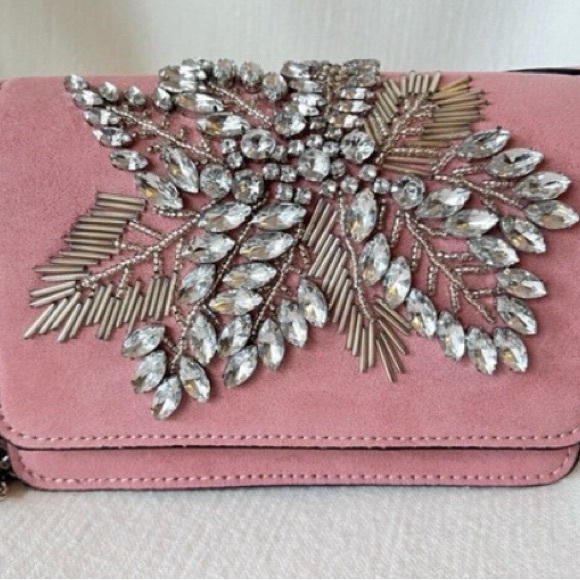 Topshop Handbags - Topshop Pink Crystal Embellished Clutch